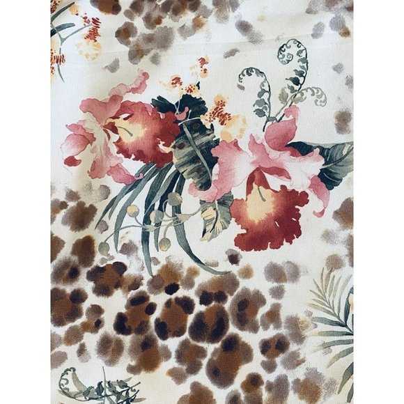 Tropical Print Fabric Tablecloth Pink Iris Green Ferns Yellow Orchids 60x118" - Picture 7 of 8